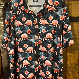 Tropical Flamingo Print Men's Shirt - Black/Pink